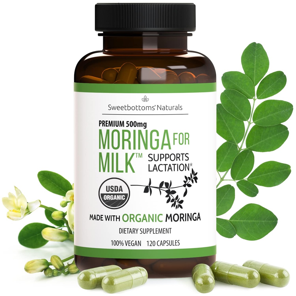 Borstvoeding Supplement - Organische Moringa Capsules voor Borstvoeding Ondersteuning voor het verhogen van de moedermelkvoorziening (120 ct) Pure Malunggay Leaf Powder for Milk Production Booster & Postnatale Vitaminen A E K 500mg