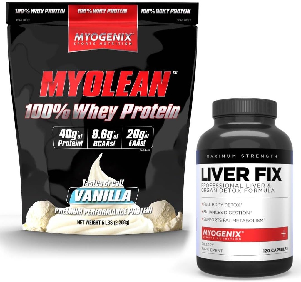 Myogenix Lever Ondersteuning Supplement & Myolean Vanille Wei Protein 