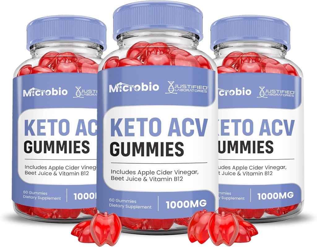 Justified Laboratories (3 Pack Microbio Keto ACV Gummies Advanced Formula 1000MG Micro Bio Keto Gummies Apple Cider Vinegar Geformuleerd met Granaatappel Beet Sap Poeder B12 Vegan Non GMO 180 Gummys