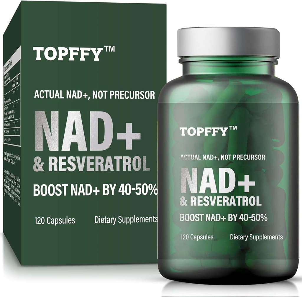 NAD+ Supplement, NAD+&Resveratrol Supplement voor Max Absorptie voor ondersteuning Cellulaire Energie, Veroudering Veroudering, 120 Softgels