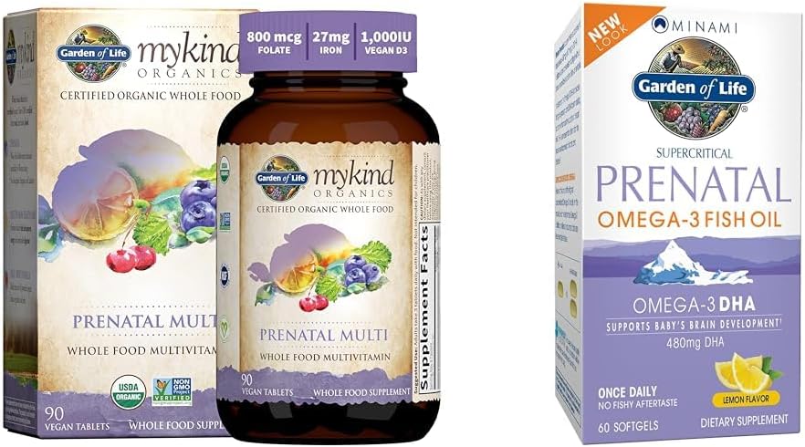 Tuin van het leven Vrouwen Prenatale Multivitamine met Vitamine D3, B6, B12, C & Iron & Prenatale DHA Omega 3 Visolie - Minami Natuurlijke Prenatale, 60 Softgels