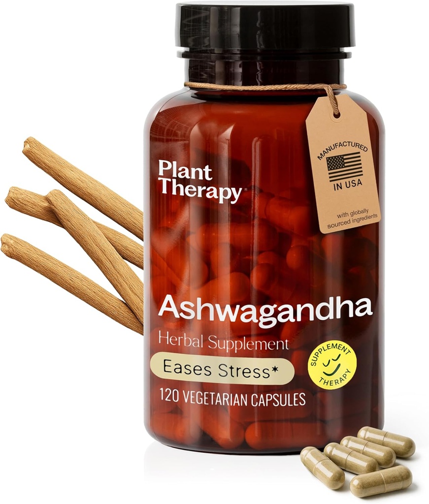 Plant Therapy Ashwagandha Capsules vervaardigd in de VS 4 maand Supply bevordert ontspanning en emotionele balans Supplementen voor vrouwen & mannen 120 Vegetarische Capsule