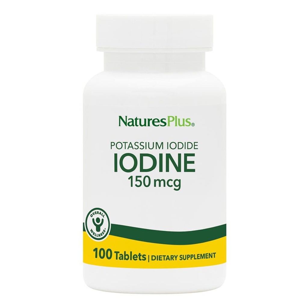 NaturesPlus Iodide de potassium - 150 mcg, 100 comprimés végétaliens - Supplément de soutien thyroïdien, soutient la santé respiratoire - Végétarien, sans gluten - 100 portions