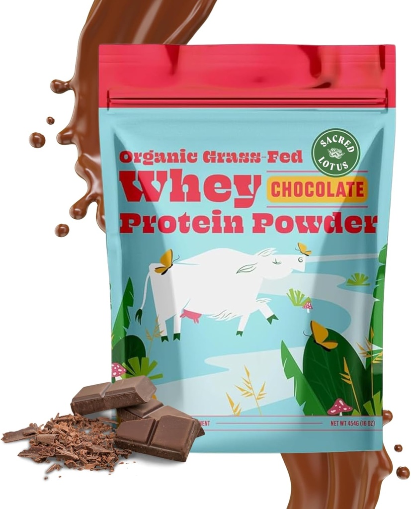 SunLife Organics Grass Fed Wei Protein Powder Chocolate 100% Organic Protein Powder for Men & Women, Naturally Sweeted with Cacao, Coconut Creamer, and Stevia (16 Oz) 15 Serves