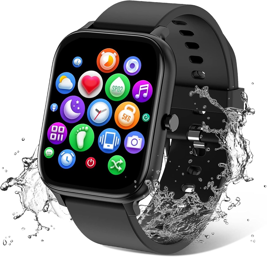 Slimme horloge voor mannen vrouwen Compatibel met de iPhone Samsung Android Phone 1.83 inch volledig touch scherm IP68 waterdichte Bluetooh Fitness Tracker hartslag / slaap Monitor, zwart