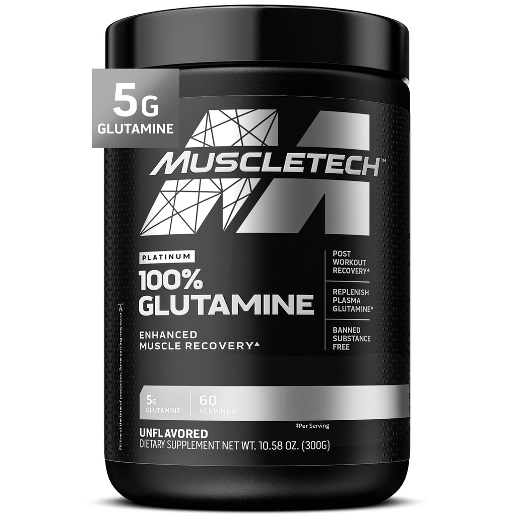 Muscletech 100% L-Glutamine Poudre pour une récupération musculaire améliorée - Pure L Glutamine Muscle Growth Builder & Energy Boosting Supplément nutritionnel pour les hommes et les femmes - Sans saveur, 60 portions