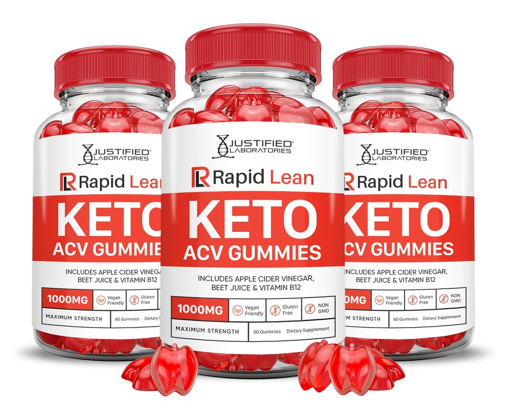 (3 Pack) Rapid Lean Keto ACV Gummies Advanced Formula 1000MG Rapid Lean Keto Gummies Apple Cider Vinegar Geformuleerd met Granaatappel Beet Juice Powder B12 Vegan Non GMO 180 Gummys