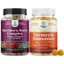 Bundel van extra sterkte Hawthorn Berry Capsules - Extract Digestie en Heart Health Supplement en Kurkuma Gummies voor volwassenen Perzik smaak - Extra sterkte gezamenlijke ondersteuning Gummies
