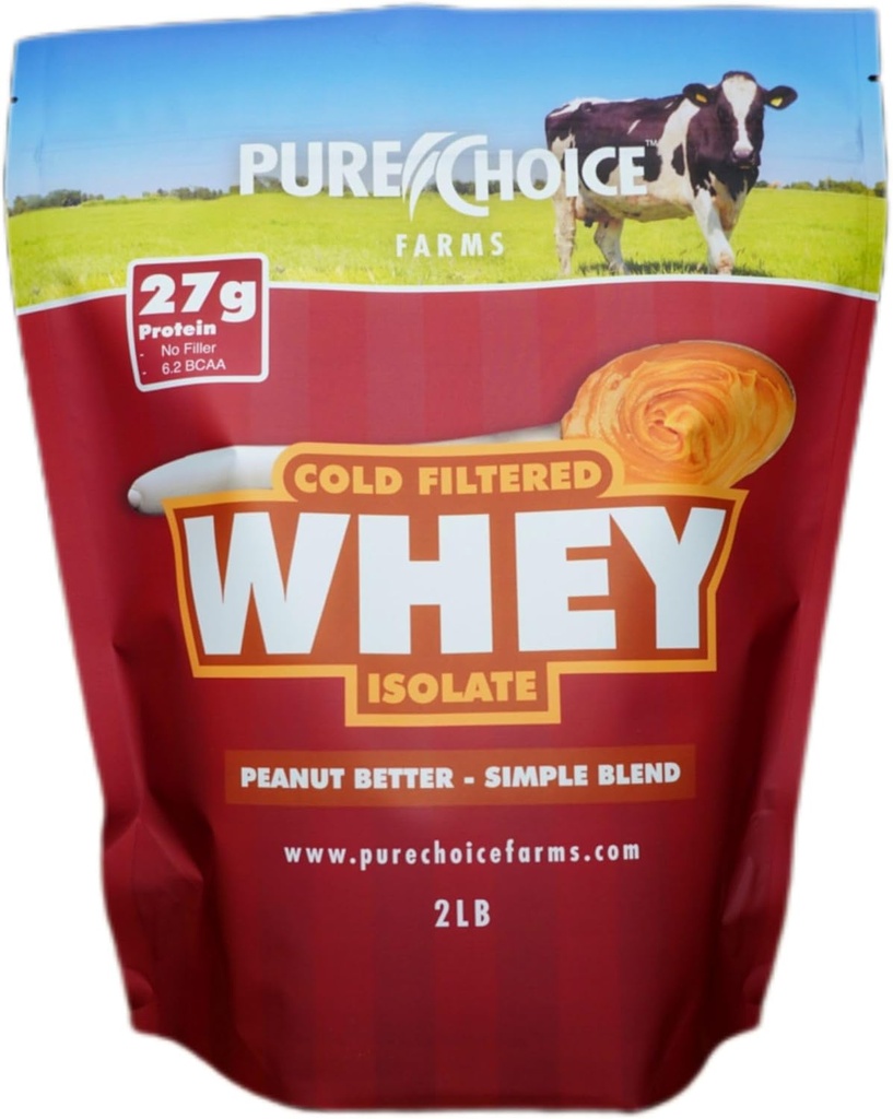 Pure Choice Pindakaas Wei Isolaat Proteïnepoeder, 28 g eiwit en laag vet, best koud gefilterd en niet gedenatureerd Wei, geen fillers of kunstmatige zoetstoffen (Peanut Better, 2 lb)