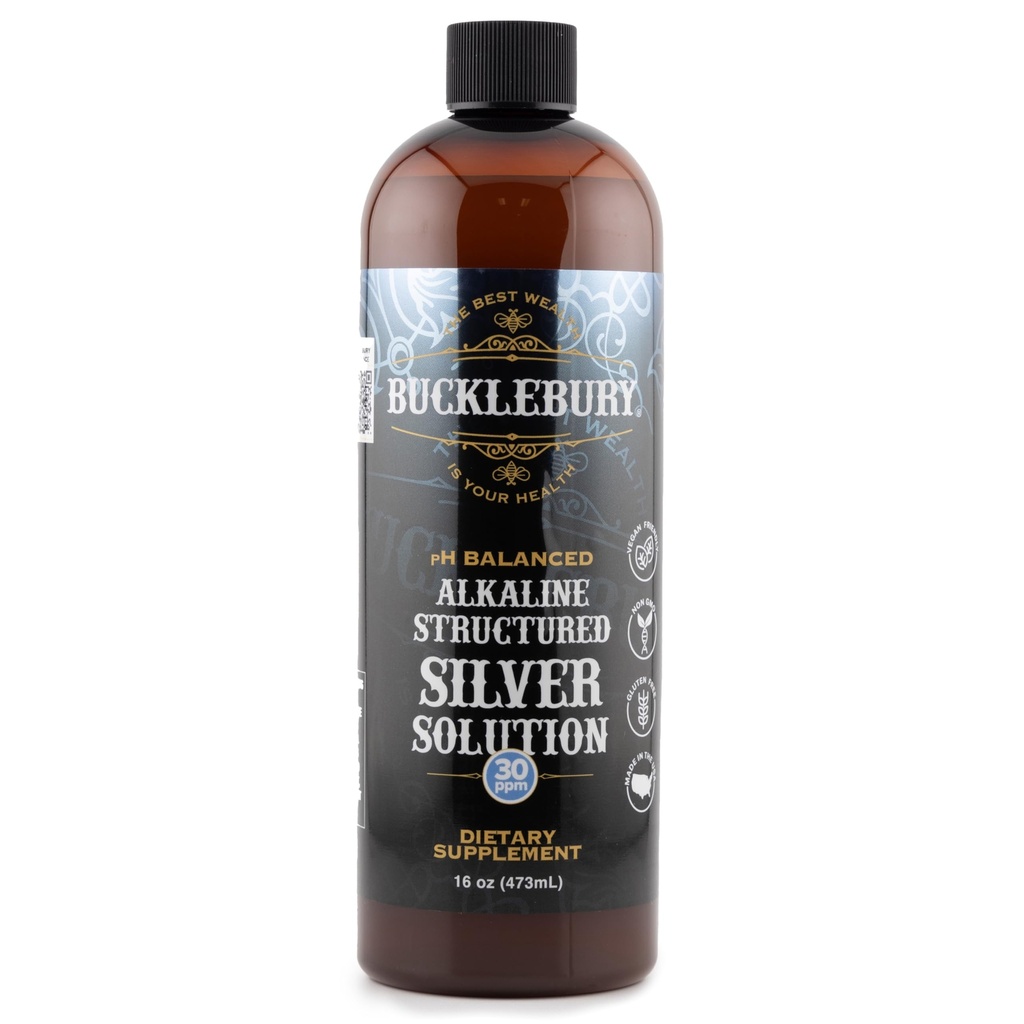 Bucklebury Silver Solution Liquid 30ppm - pH Balanced Natural Alkaline Structured Colloïdal Silver Liquid for Immune Support & Overall Health - Gluten Free Colloïdal Drops for Adults & Pets - 16 Oz
