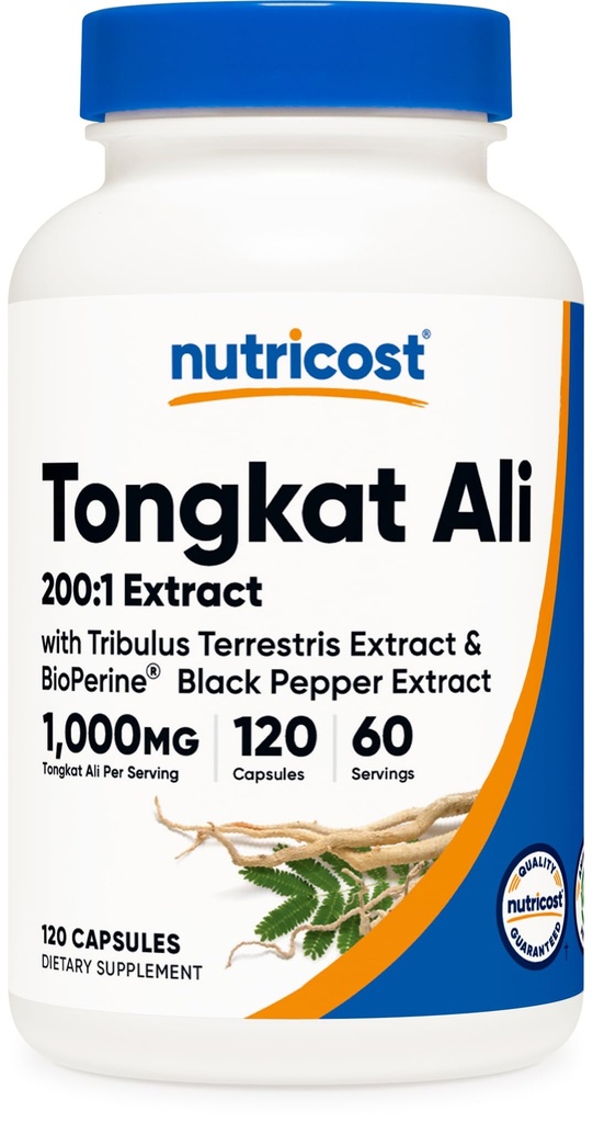 Nutricost Tongkat Ali 1000mg 120 Capsules - met Tribulus Terrestris en BioPerine, Vegetarische Caps, Non-GMO, Glutenvrij, Potent Extract