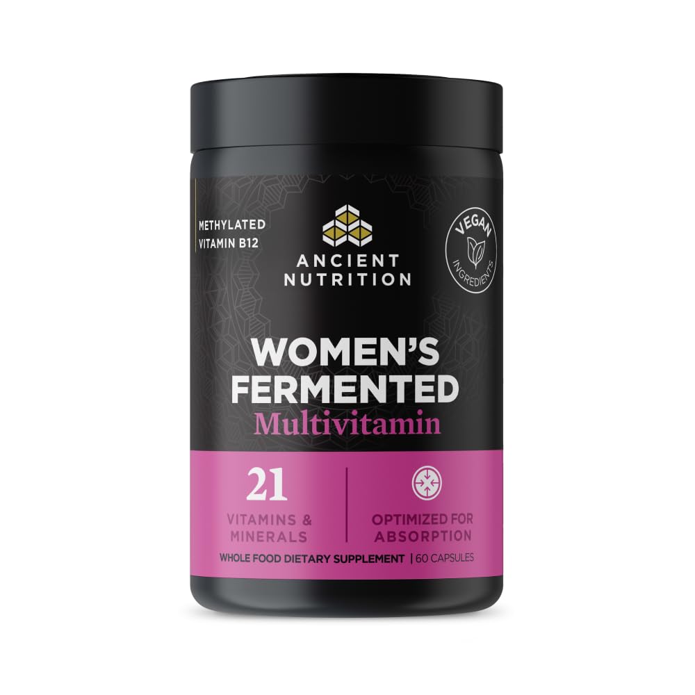 Multivitamine de nutrition ancienne pour les femmes, multivitamine fermentée pour les femmes avec vitamine C, D, K, zinc et magnésium, soutien immunitaire, végétalien, 60 Ct