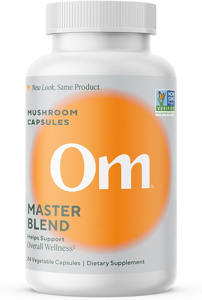 Om Master Blend Capsules de champignons - Supplément de champignons biologiques avec 10 champignons et Ashwagandha – Immunité de soutien, Gut Health & Stress Relief, 84 Comte (28 portions)