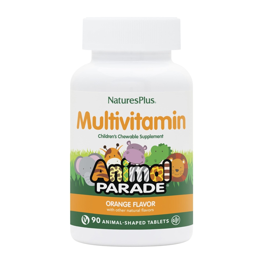Natures Plus Dierenparade Kinderen Kauwbare Multivitamine - Oranje Smaak - 90 Animal-Shaped Tablets - Bevordert gezondheid en welzijn - Vegetarisch, Glutenvrij - 45 porties