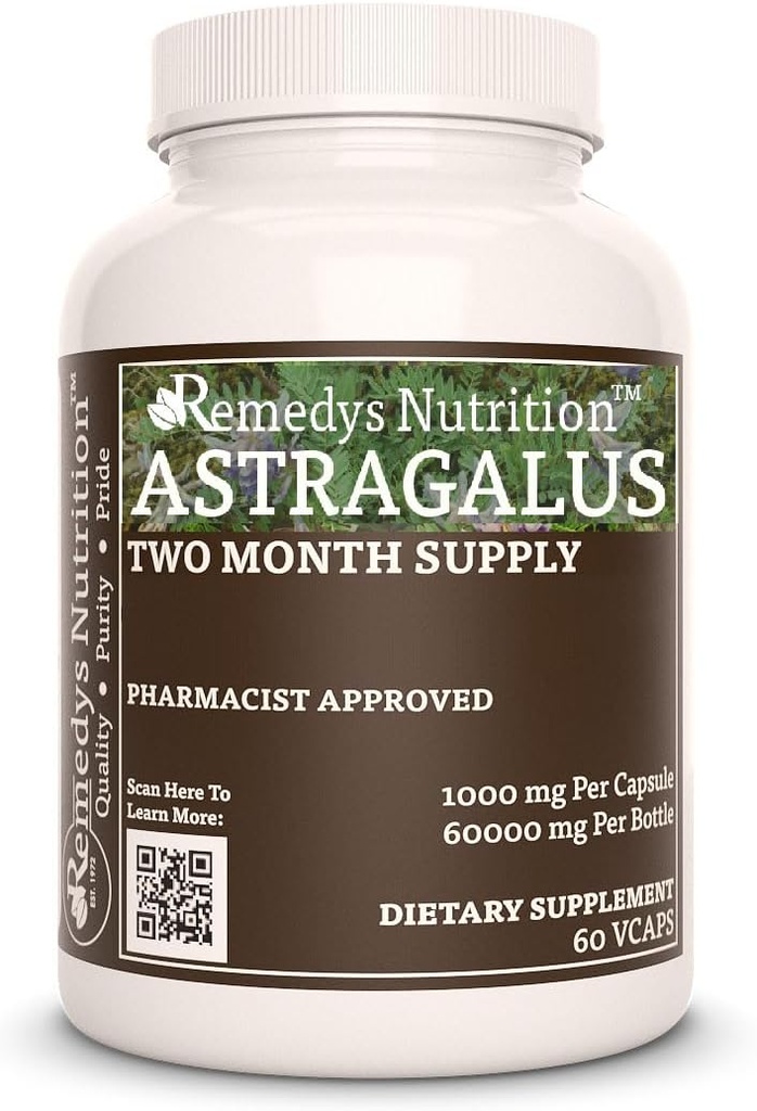 Astragalus Remedy's Nutrition MEGA Strength 1000 mg per capsule/60.000 mg per fles Vegan VCaps