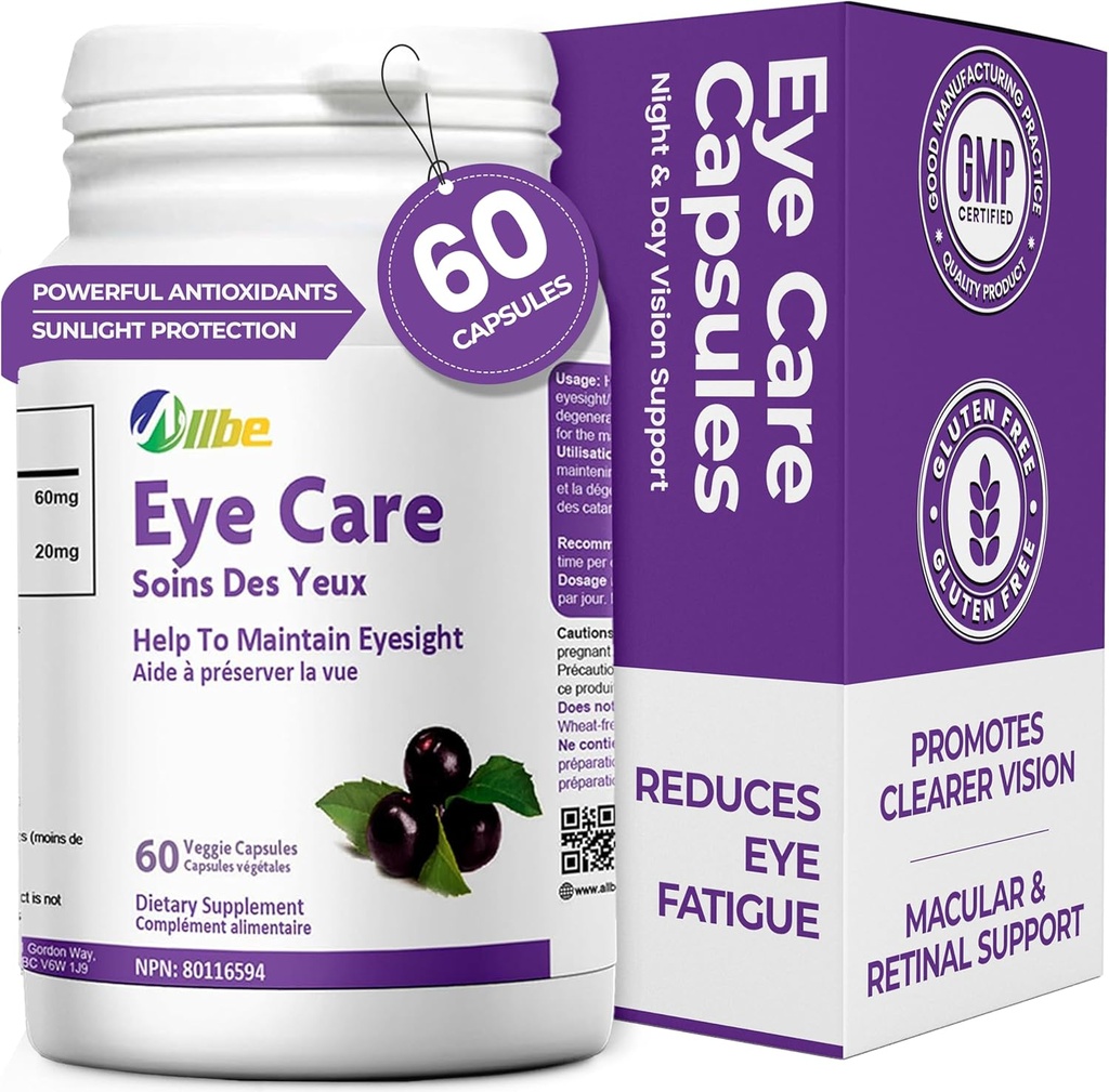 Eye Care Capsules, Verpakking van 60 Lutein 20mg en Maqui Berry 60mg porties, Eye Health Supplements voor volwassenen