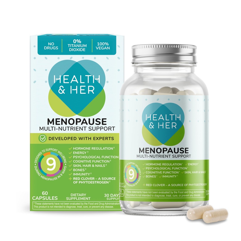 Santé et ses suppléments de ménopause pour les femmes - Soutien multinutrient, Vitamines de ménopause pour l'énergie, os, muscles, peau et cheveux, végétalien, sans gluten, non OGM (60ct - 1 mois)