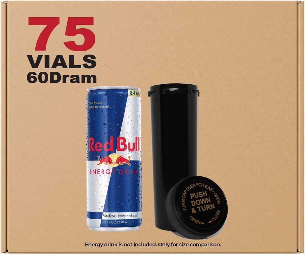 W Gallery 75 Black 60 Dram Reversible Cap - luchtdichte geur Proof Flacons - Plastic Medical Grade Prescription Flessen voor pillen Kruiden Bloemen Supplementen, Bulk Pack, Niet glazen Jaren