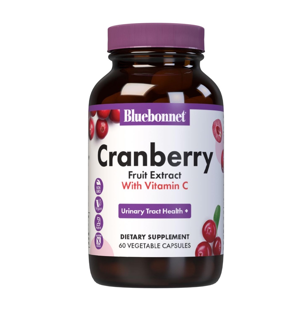 Bluebonnet Nutrition Cranberry Fruit Extract, Urine Tract Support*, Non-GMO, Kosher-Certified, Veganistisch, Glutenvrij, Sojavrij, Dairy-Free, 60 plantaardige capsules, 60 porties
