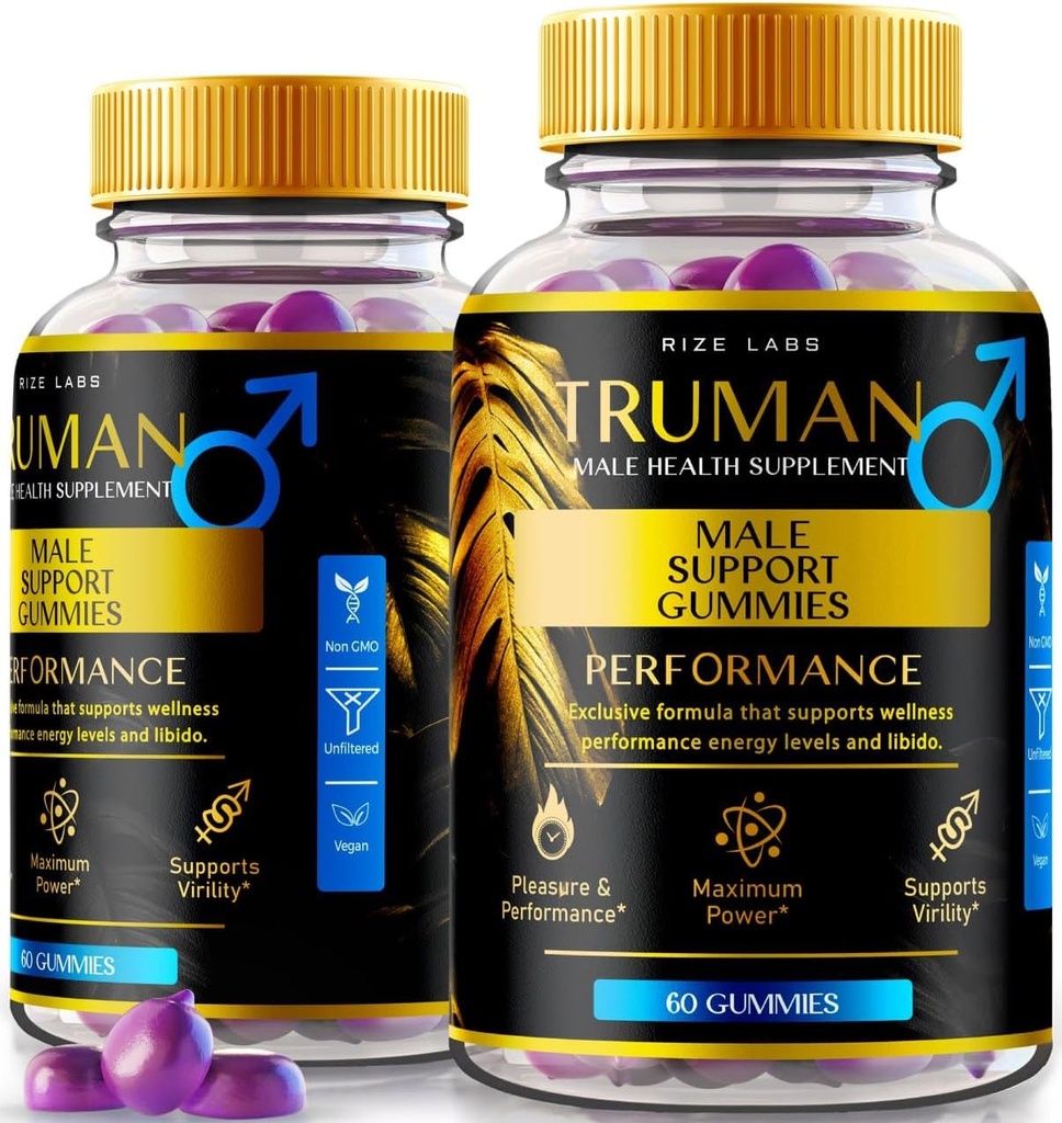 ize labs (2 Pack) Truman Gummies, Truman pour hommes, Truman Performance Complement Reviews, Truman Gummy, TrumanMale Support, Tru Man All-Natural Supplement, Gomitas (120 Gummies)