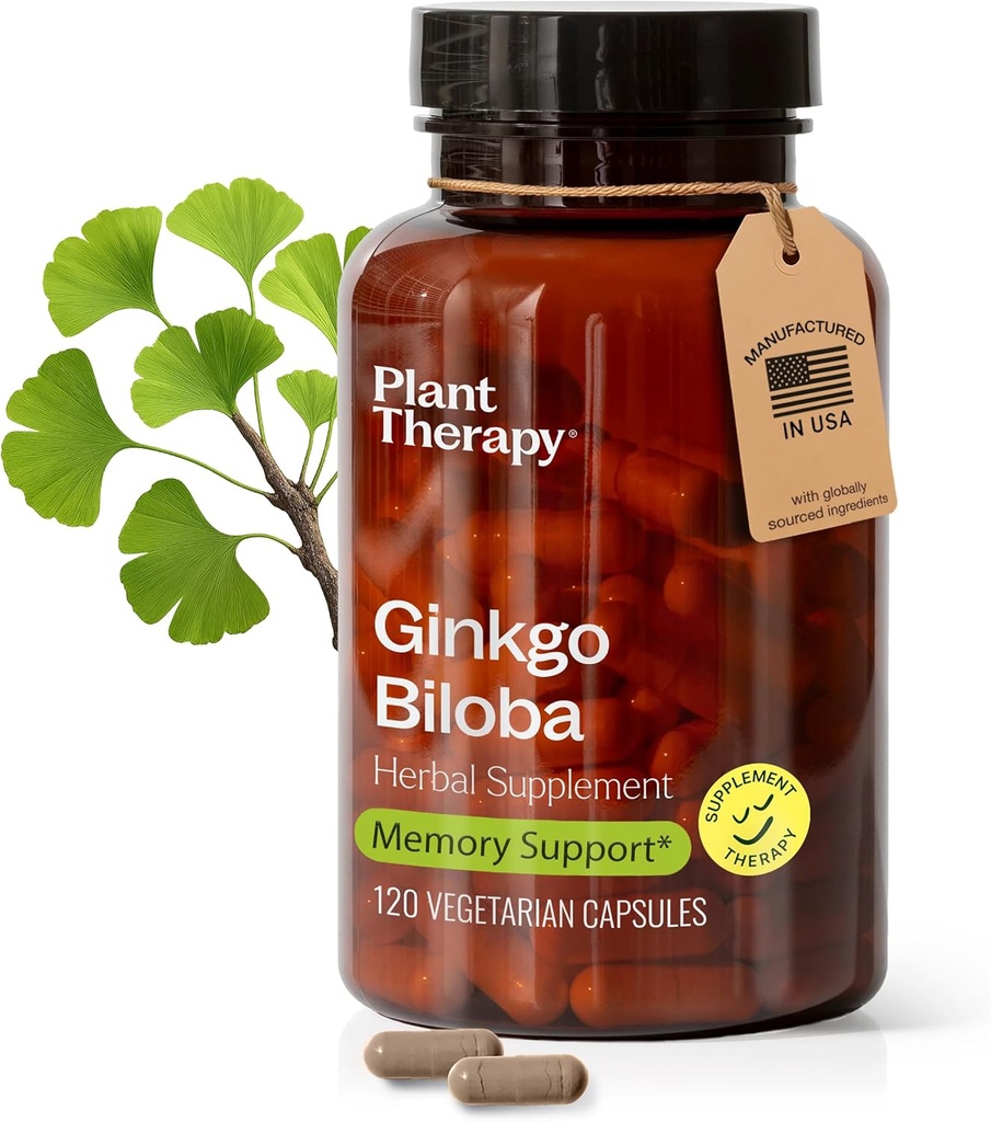 Plant Therapie Ginkgo Biloba Capsules geproduceerd in USA 4 maand Supply ondersteunt geheugen Cognitieve functie, gezonde circulatie en antioxidant-rijke supplementen voor vrouwen en mannen 120 Vegetarische Capsule