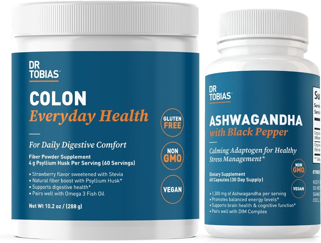 Dr. Tobias Colon Everyday Health and Ashwagandha Capsules, Digestief Wellness & Resilience Bundle, ondersteunt Balanced Energy & Gut Health, Vegan, Non-GMO