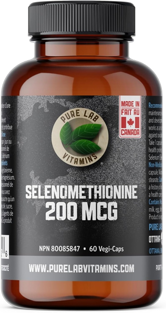 Selenium 200mcg Supplement - Selenomethionine - 60 v-caps van Pure Lab Vitaminen - Glutenvrij gemaakt in Canada.