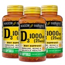 MASON NATUURLIJKE Vitamine D3 25 mcg (1000 IE), Bone & Immune Support, from Fish Liver Oil, 60 Softgels (pack of 3)
