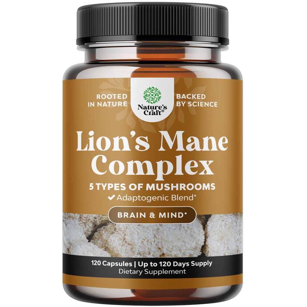 Advanced Lion's Mane Mushroom Supplement - Lions Mane Supplement Capsules met Reishi, Chaga, Maitake & Shiitake for Brain Health Memory Support & Focus - Nootropic for Mental Clarity - 120 Caps