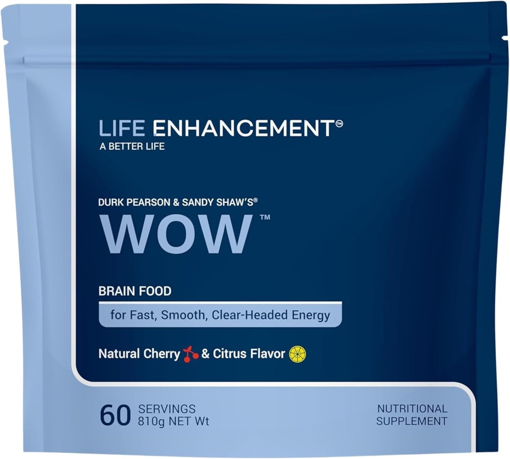 Life Enhancement Wow Drink Powder with B12, Niacin, Cafeine, Taurine, Fenylalanine, Vitamine C, & More Multivitamine - Anti Veroudering Powder with Low-Calorie Brain Boost - 60 Servers