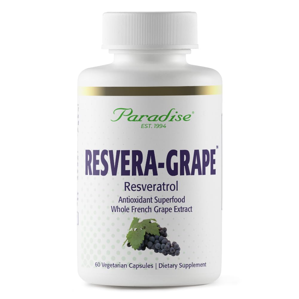 Paradise Kruiden Resveragrape, Resveratrol + Polyfenolen + Opc's, Super Potent, Ultra Pure, Non-GMO, Glutenvrij, 60 Vegetarische Capsules