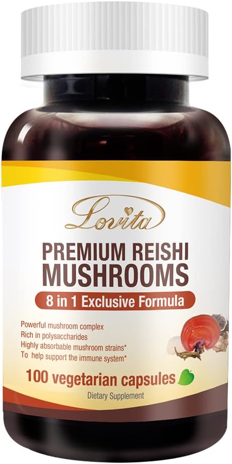 Lovita Mushroom Supplement, 8 in 1 Mushroom Complex, Lion 100 Vegan Capsules