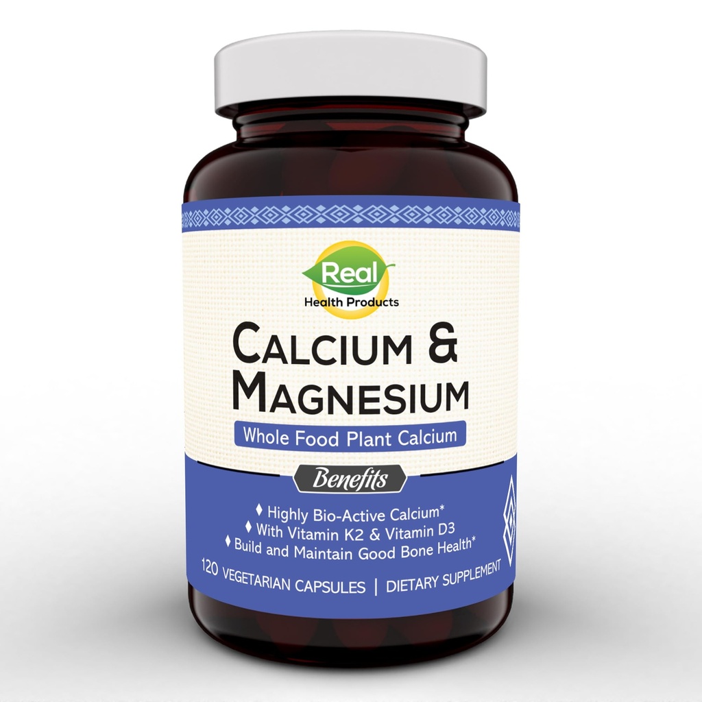 Plant Calcium & Magnesium Supplement met boron, vitamine D3 & K2 MK-7 - Optimale Calcium-Magnesium Ratio voor botsterkte en gezondheid, veganistisch, non-GMO, allergenen-vrij, 120 capsules