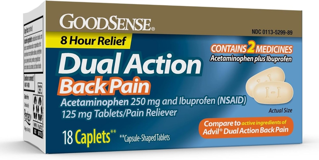 GoodSense Dual Action Acetaminophen en Ibuprofen (NSAID) Tabletten, 250 mg/125 mg, Rugpijn, 18 Tellen