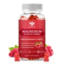 400mg Glycinat de magnésium Gommies avec 200mg de malate de magnésium, vitamine D, B6 et CoQ10, supplément de glycinat de magnésium pour la relaxation et la cognition, sans sucre, saveur de framboise - 60 Gommies