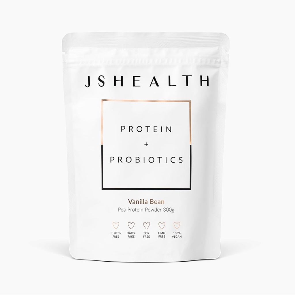 JSHealth Vegan Pea Proteïne Poeder met Probiotica - Vanille Bean Flavor - Glutenvrij, Niet GGO, Plant Based Proteïne Drink Mix, 300g