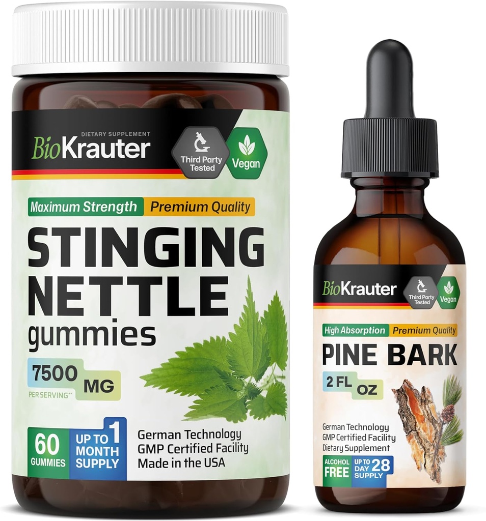 BIO KRAUTER Stinging Nettle 60 Gummies & Pine Bark Tinctuur 2 Fl. Oz.