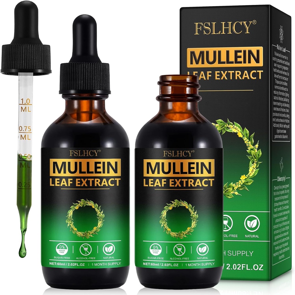 Mullein Drops, Mullein Leaf Extract, Biologische Mullein Leaf Tinctuur Kruidensupplement, Geen Additieven Mullein Extract Drops 2 fl Oz, 2 Packs