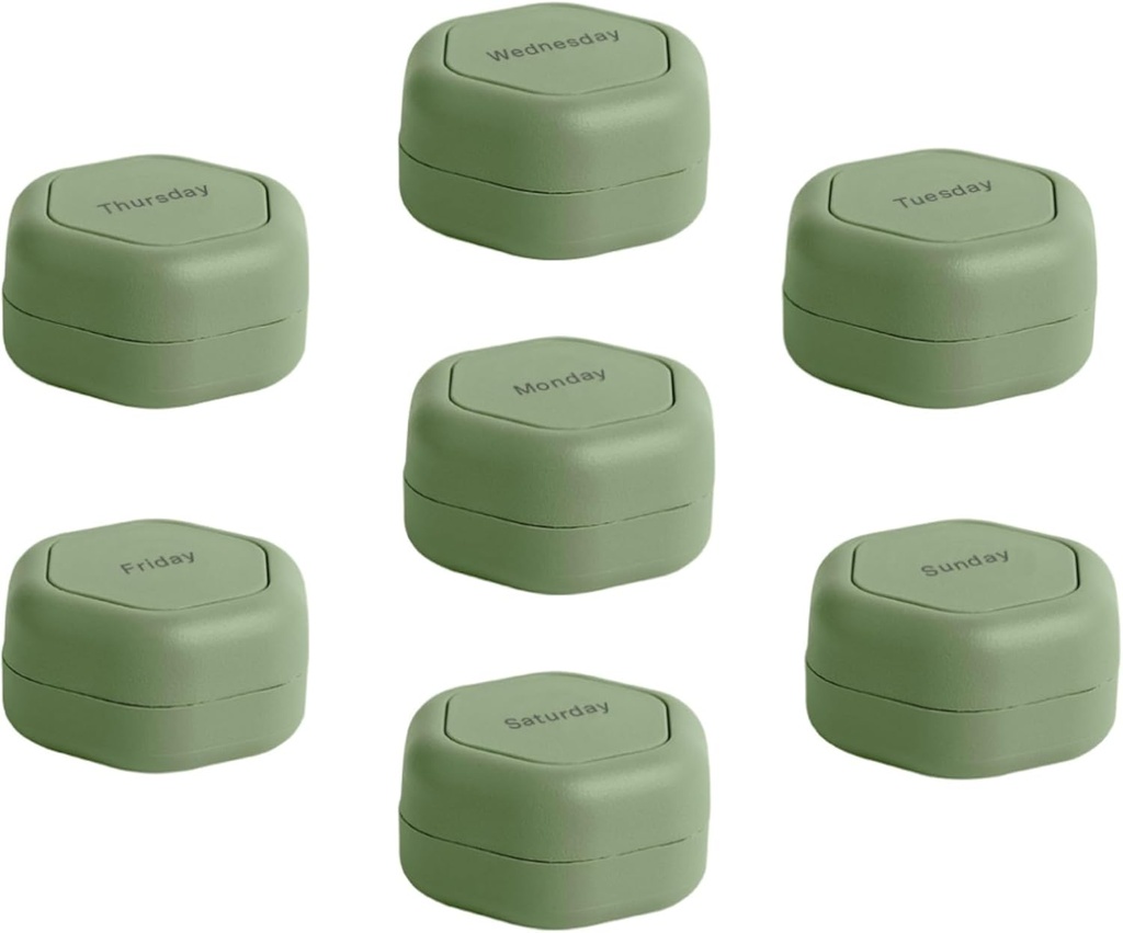 Cadence Travel Containers - Pill Case Set - Magnetic Travel Capsules,Daily Medicine Organizer for Pillen, Supplementen, & Vitamines - 7 Flex Smalls (0,56oz) for Weekly Pill Organizer - Eucalyptus
