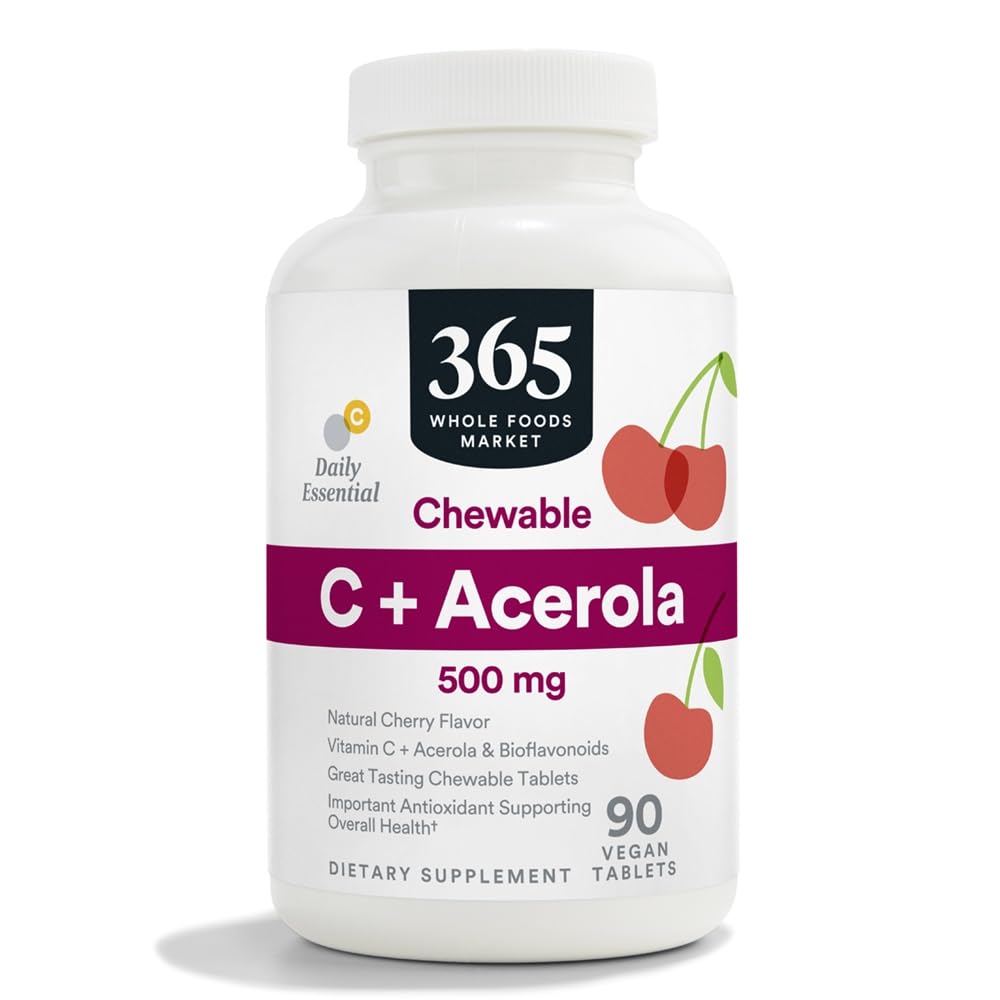365 by Whole Foods Market, Chewable C + Acerola C 500mg, Natural Cherry Flavor, Vegan, 90 tabletten