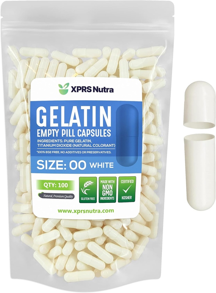 XPRS Nutra Formaat 00 Lege capsules - 100 Telle Lege Gelatine Capsules - DIY Capsule Vulling - Vulbare pil Gel Caps voor Do-It-Yourself Supplements (White)