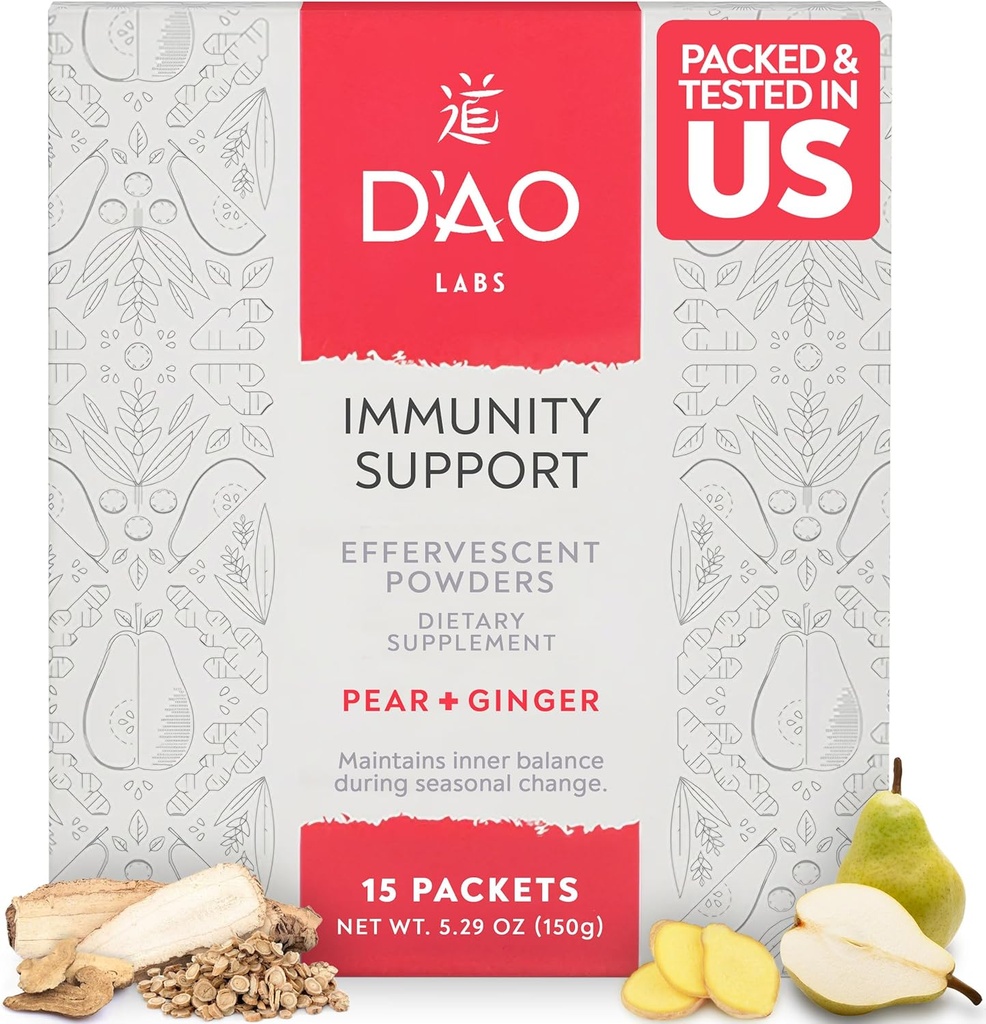 Soutien à l'immunité des laboratoires de l'OAO - Immunity Boost - Poudre de soutien à l'immunité effervescente - Yu Ping Feng San Herbal chinois traditionnel - Poudre effervescente avec goût de poire - 15 portions individuelles