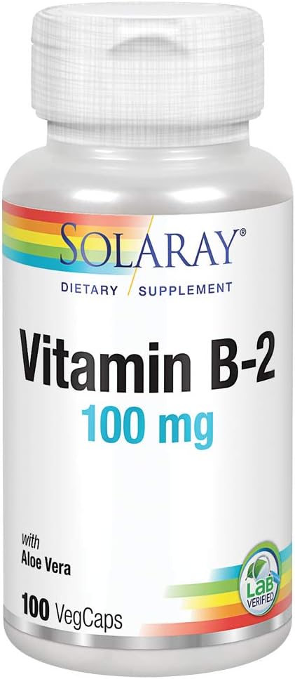 SOLARAY Vitamine B-2 Riboflavine 100 mg met Aloe Vera Gezond energiemetabolisme, huid, haar en nagels 100 CT
