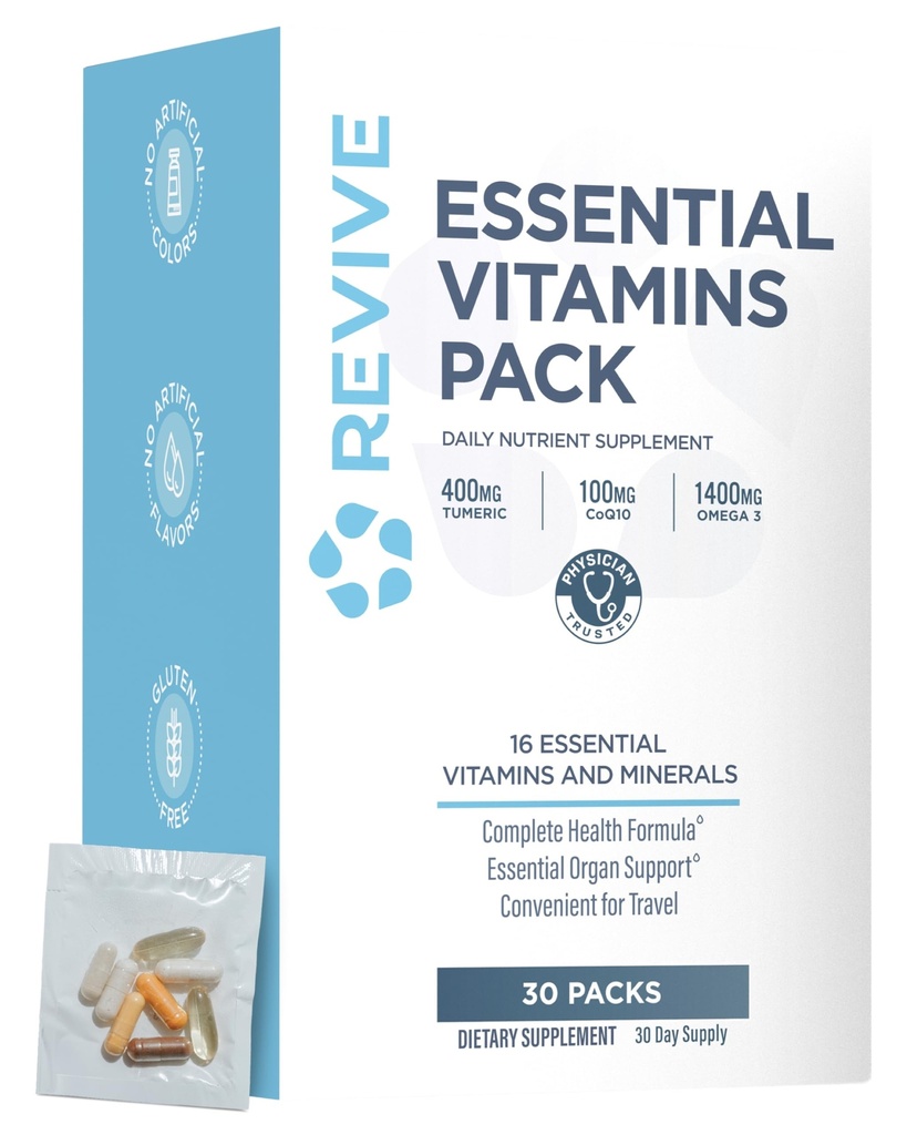 Revive MD Essential Vitamin Packs for Men & Women – Daily Multivitamin Packets - 30 Packets