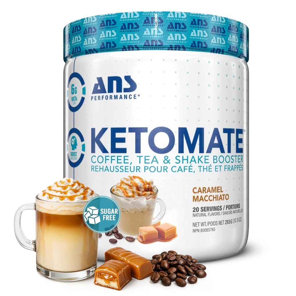 ANS Performance crème de café kétomate avec poudre d'huile MCT, délicieux, sans sucre crème pour café, thé et Shakes, poudre d'énergie kéto parfaite, 20 portions, 15oz, Caramel Macchiato