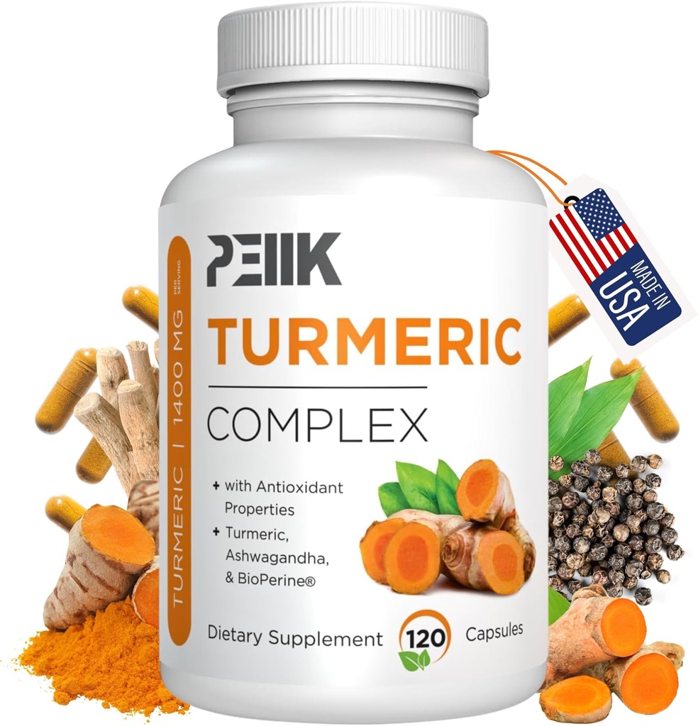 Kurkuma Curcumin met zwarte peper & Ashwagandha - Hoge Absorptie Ultra Krachtige Kurkuma Supplement met 95% Curcuminoïden, BioPerine & Ashwagandha - Kurkuma Capsules voor Gezamenlijke Ondersteuning 120 Capsules