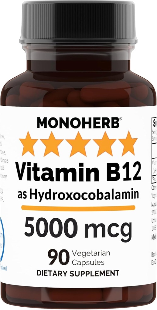MONOHERB Hydroxo B12 Vitamine 5000mcg, Hydrooxocobalamine, Hydroxy B12