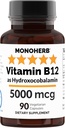MONOHERB Hydroxo B12 Vitamine 5000mcg, Hydrooxocobalamine, Hydroxy B12