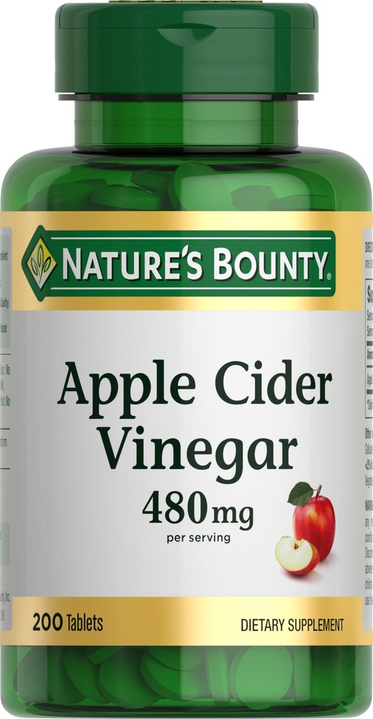 Vinaigre à cidre de pomme de la nature de 480mg, supplément végétal à base de plantes, 200 comprimés