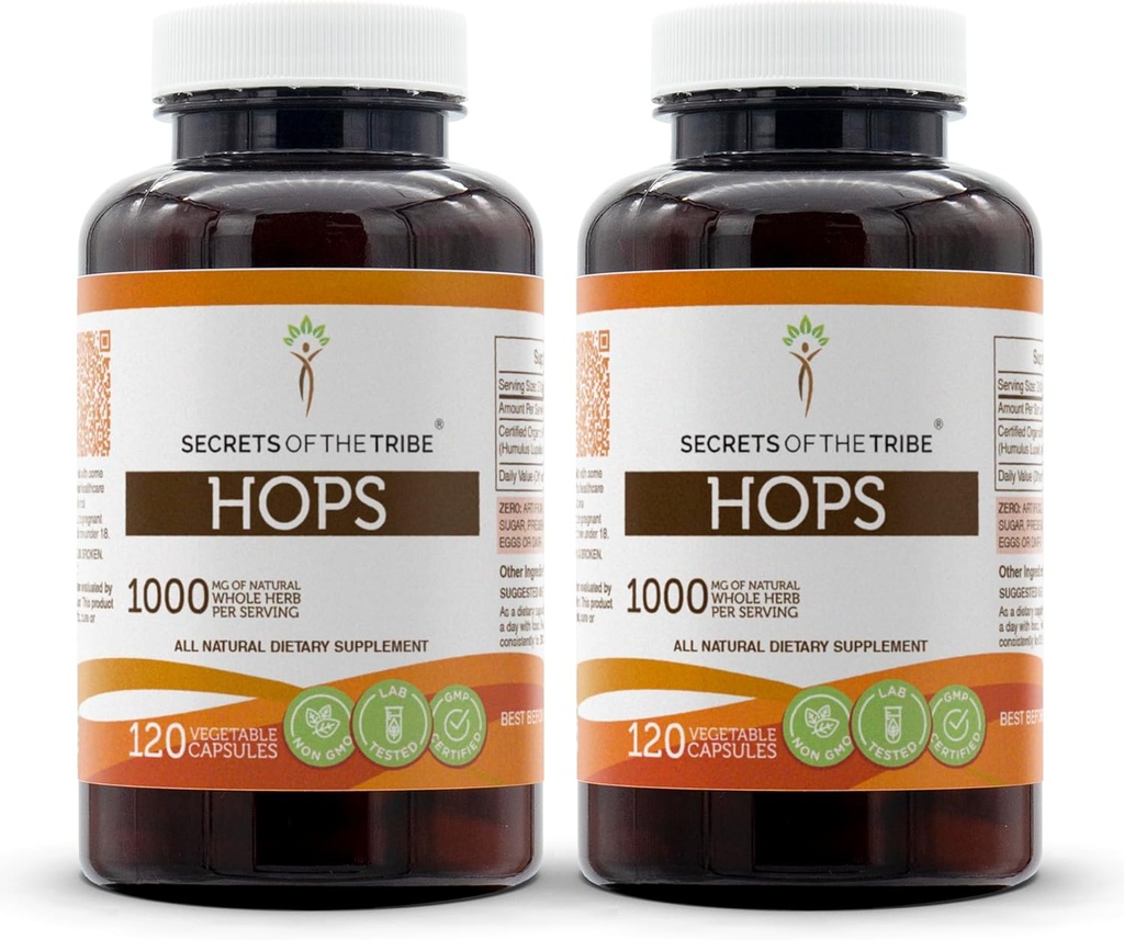 Geheimen van de stam hop 120 capsules(2 st.), 1000 mg, Hop (Humulus Lupulus) Gedroogde bloem (2x120 capsules)
